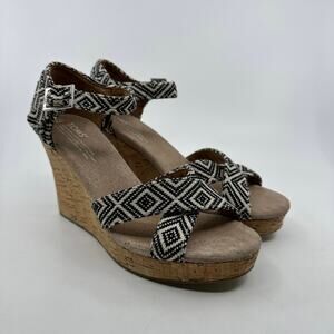 Toms Espardrille Cork Wedge Sienna Aztec Strappy Tribal Platform Sandals Boho